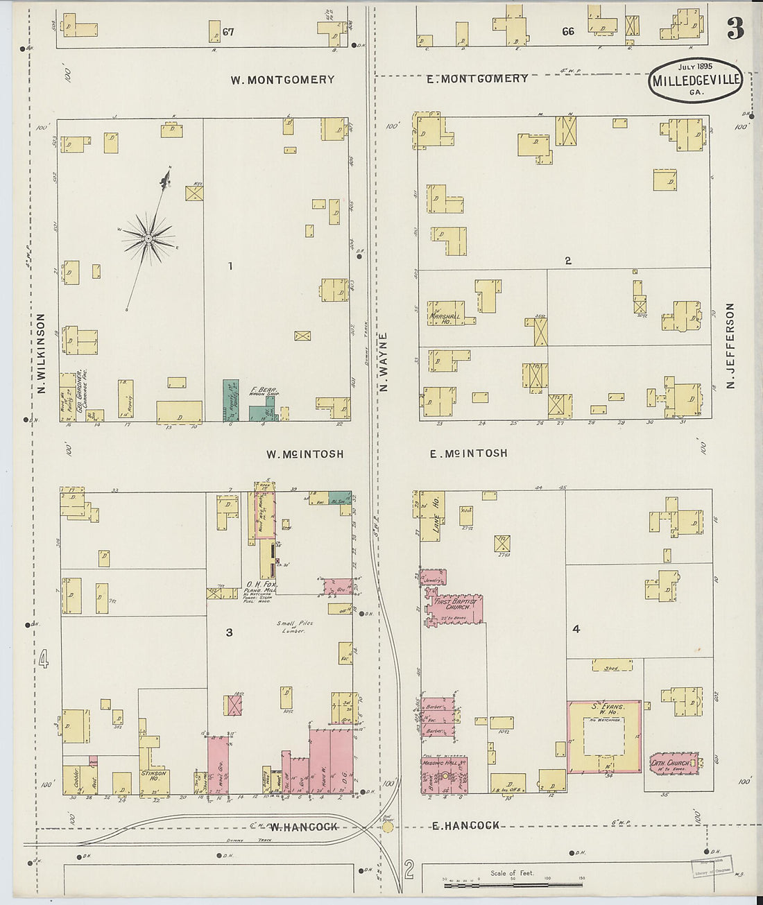 This old map of Milledgeville, Baldwin County, Georgia was created by Sanborn Map Company in 1895