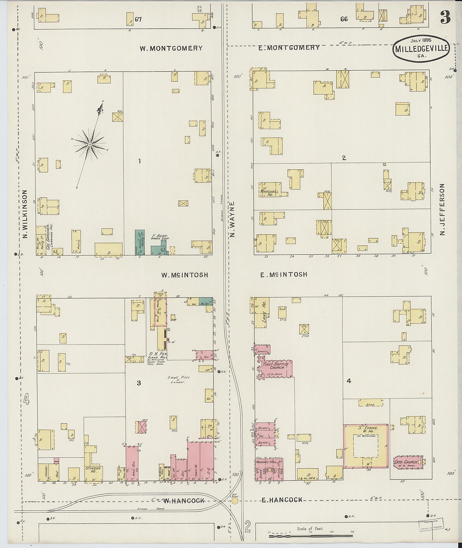 This old map of Milledgeville, Baldwin County, Georgia was created by Sanborn Map Company in 1895