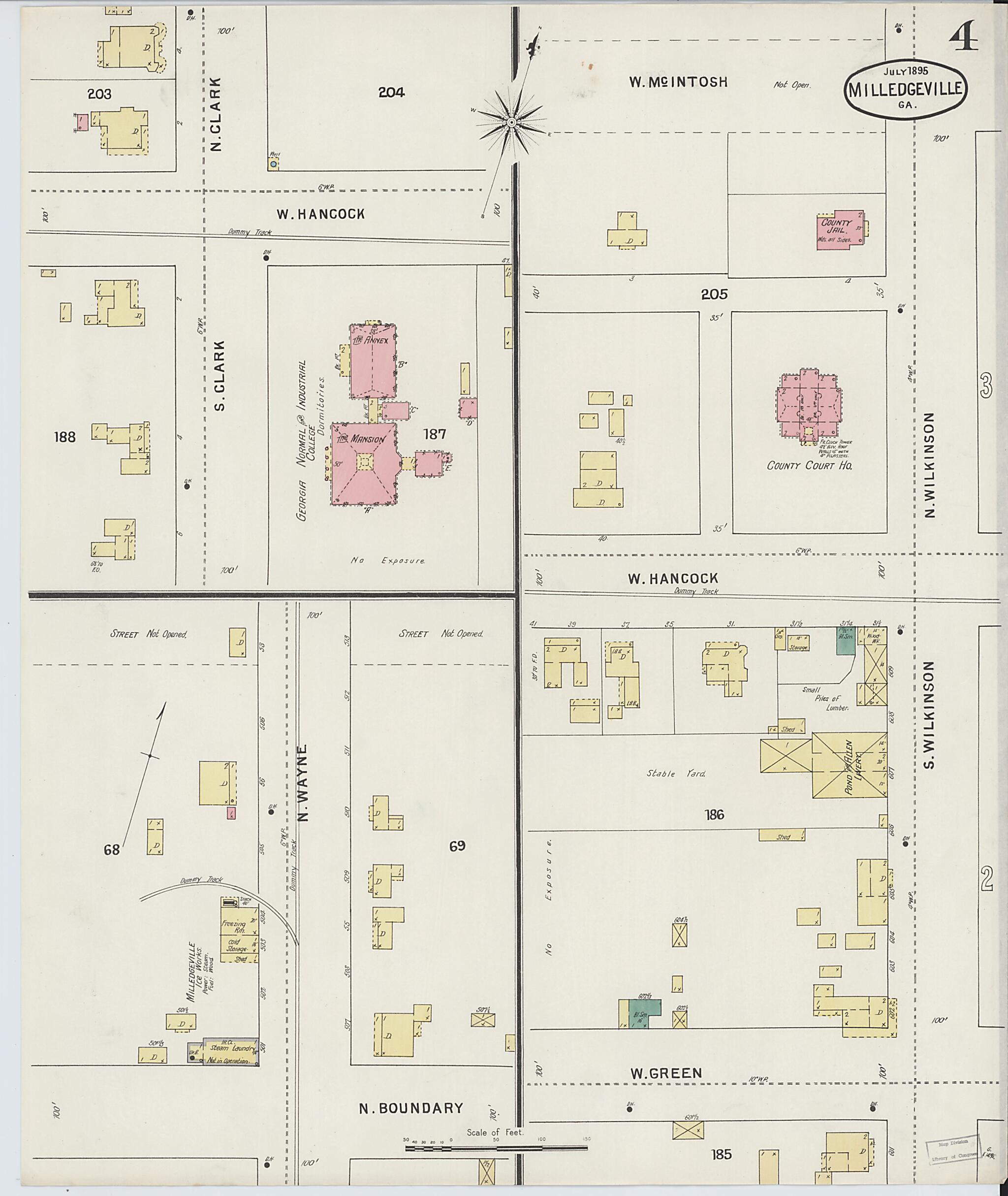 This old map of Milledgeville, Baldwin County, Georgia was created by Sanborn Map Company in 1895