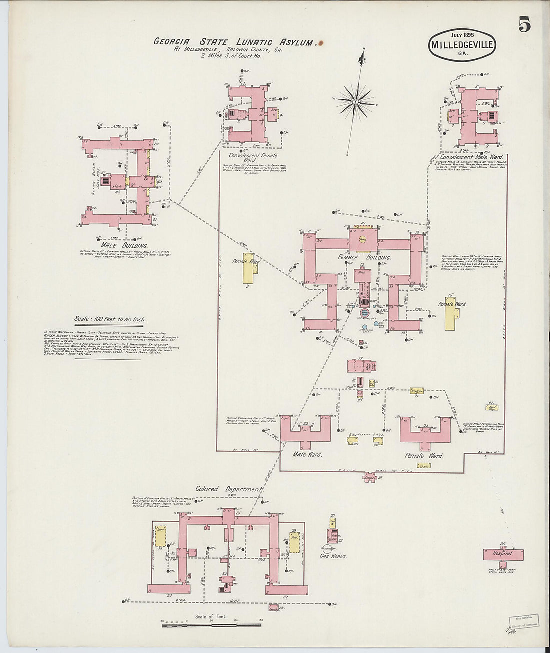 This old map of Milledgeville, Baldwin County, Georgia was created by Sanborn Map Company in 1895