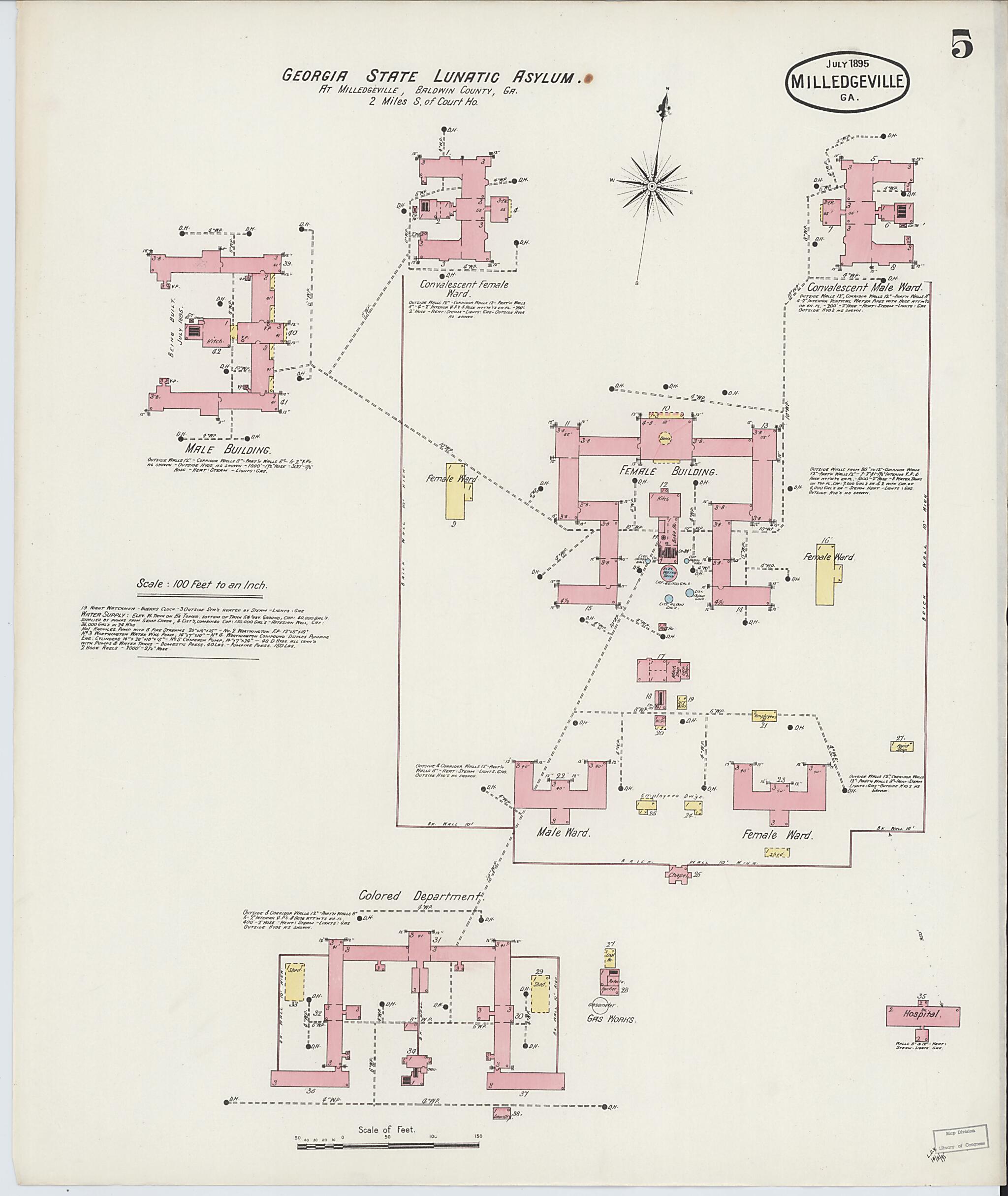 This old map of Milledgeville, Baldwin County, Georgia was created by Sanborn Map Company in 1895