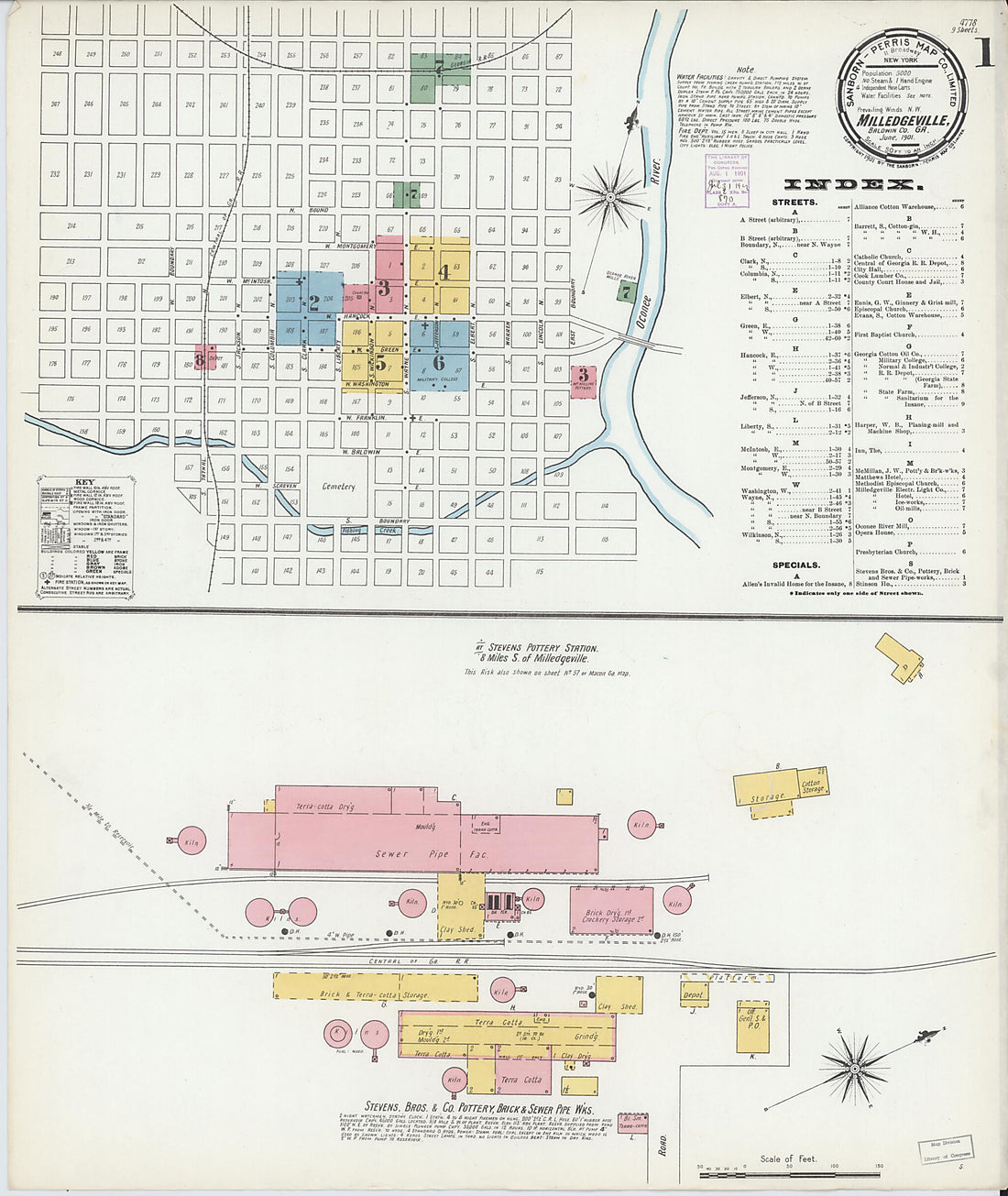 This old map of Milledgeville, Baldwin County, Georgia was created by Sanborn Map Company in 1901