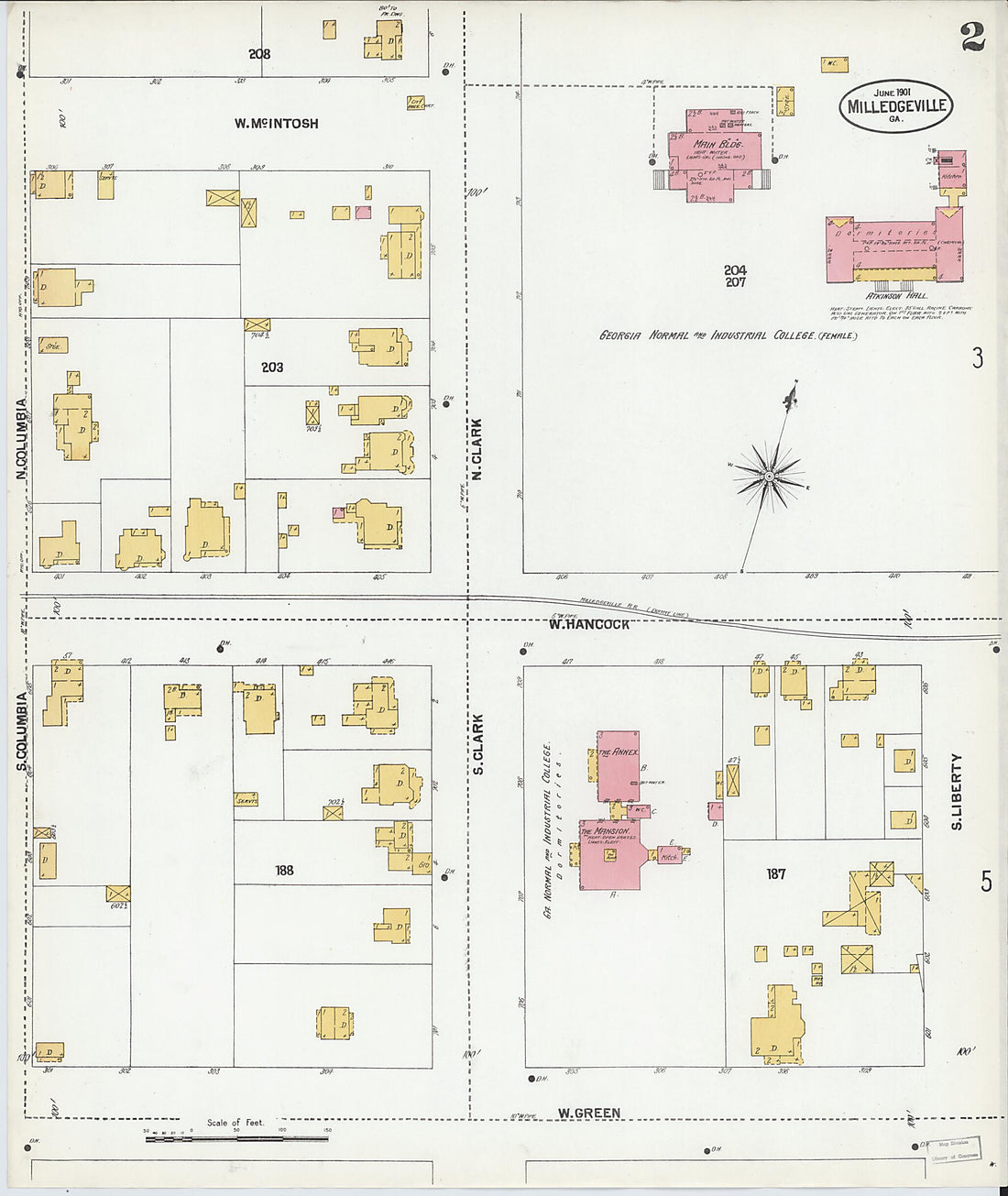 This old map of Milledgeville, Baldwin County, Georgia was created by Sanborn Map Company in 1901