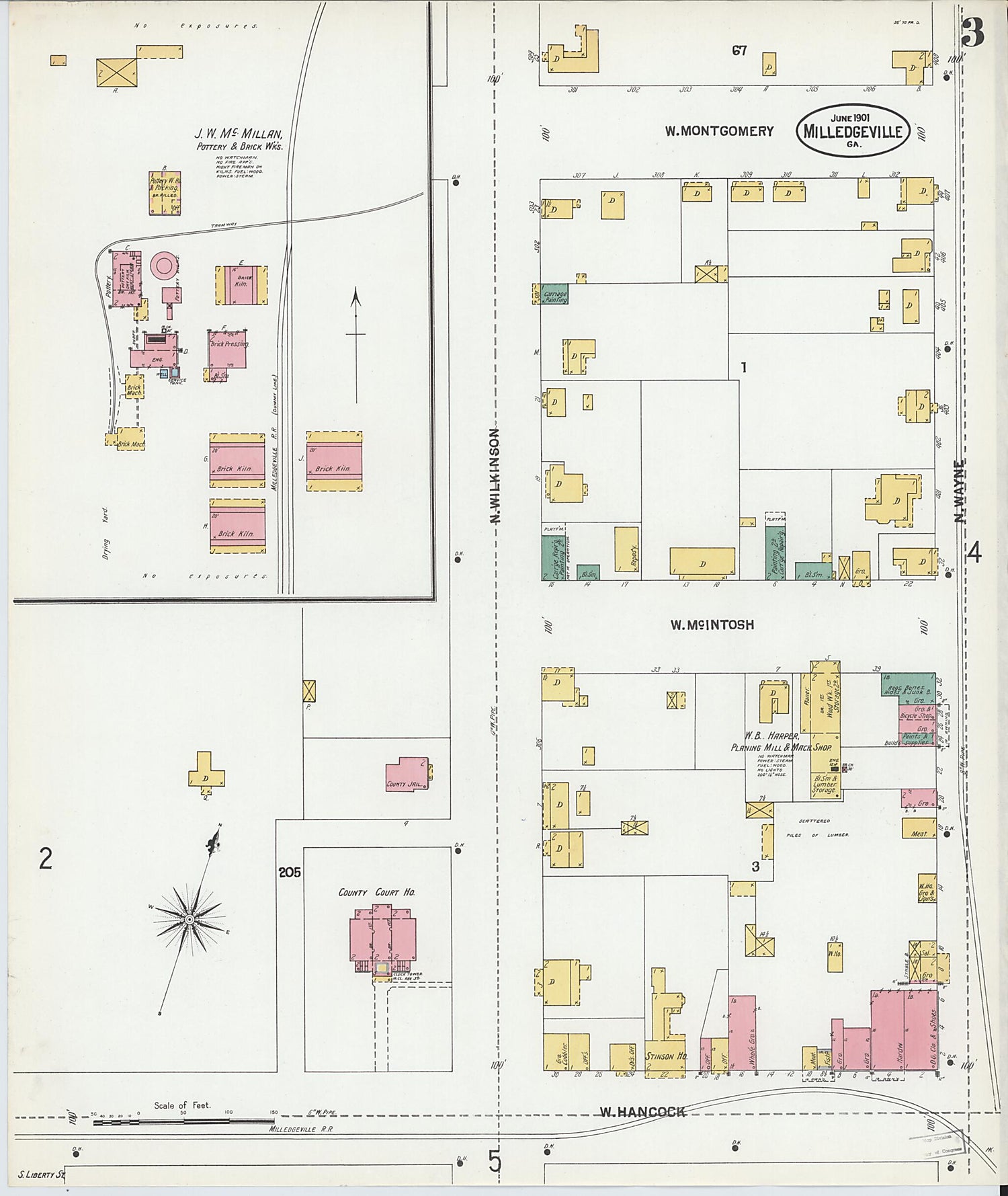 This old map of Milledgeville, Baldwin County, Georgia was created by Sanborn Map Company in 1901
