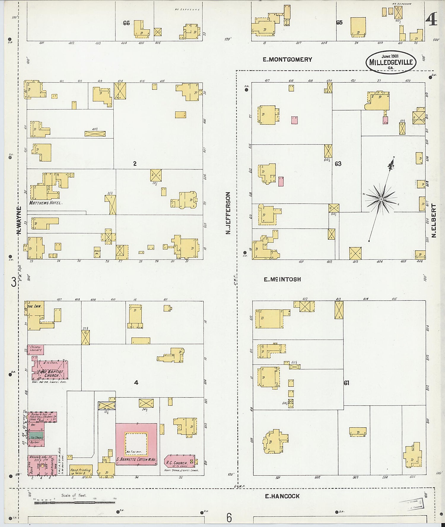 This old map of Milledgeville, Baldwin County, Georgia was created by Sanborn Map Company in 1901