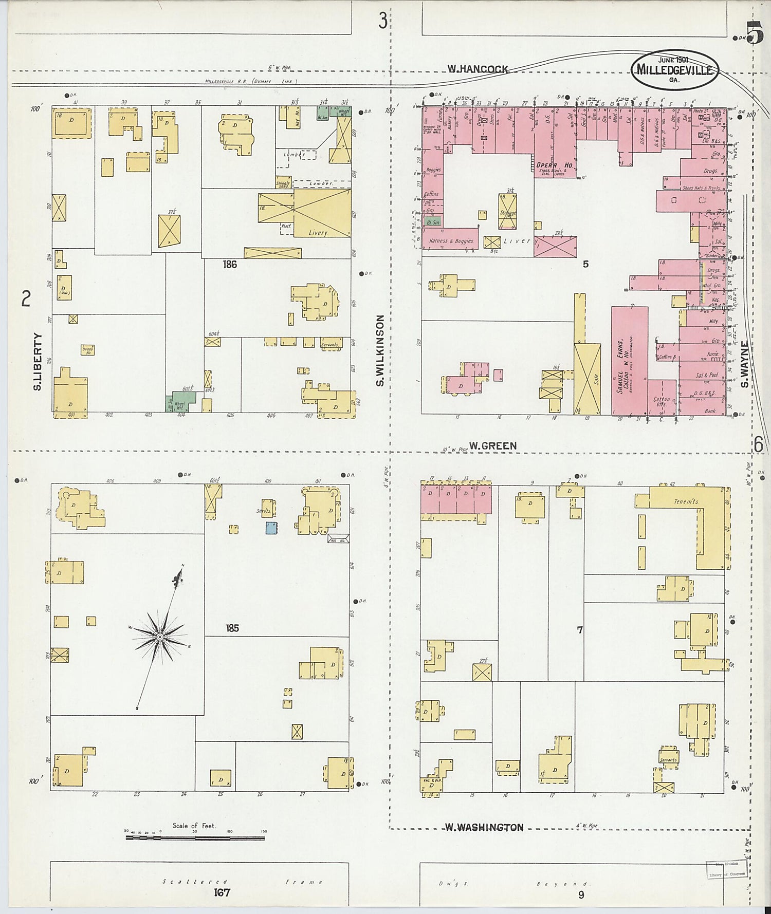 This old map of Milledgeville, Baldwin County, Georgia was created by Sanborn Map Company in 1901