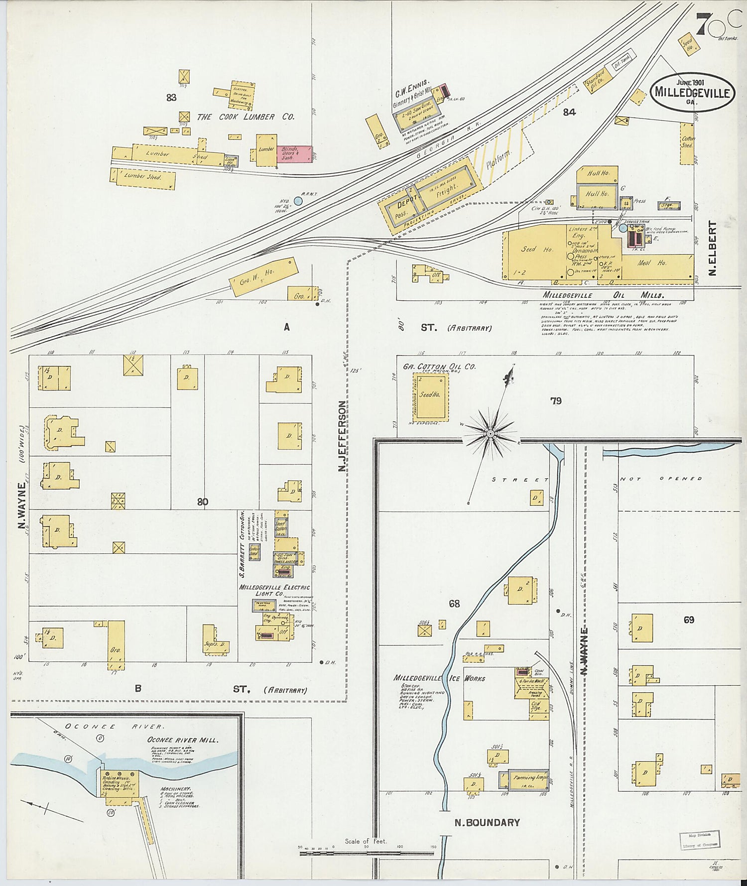 This old map of Milledgeville, Baldwin County, Georgia was created by Sanborn Map Company in 1901