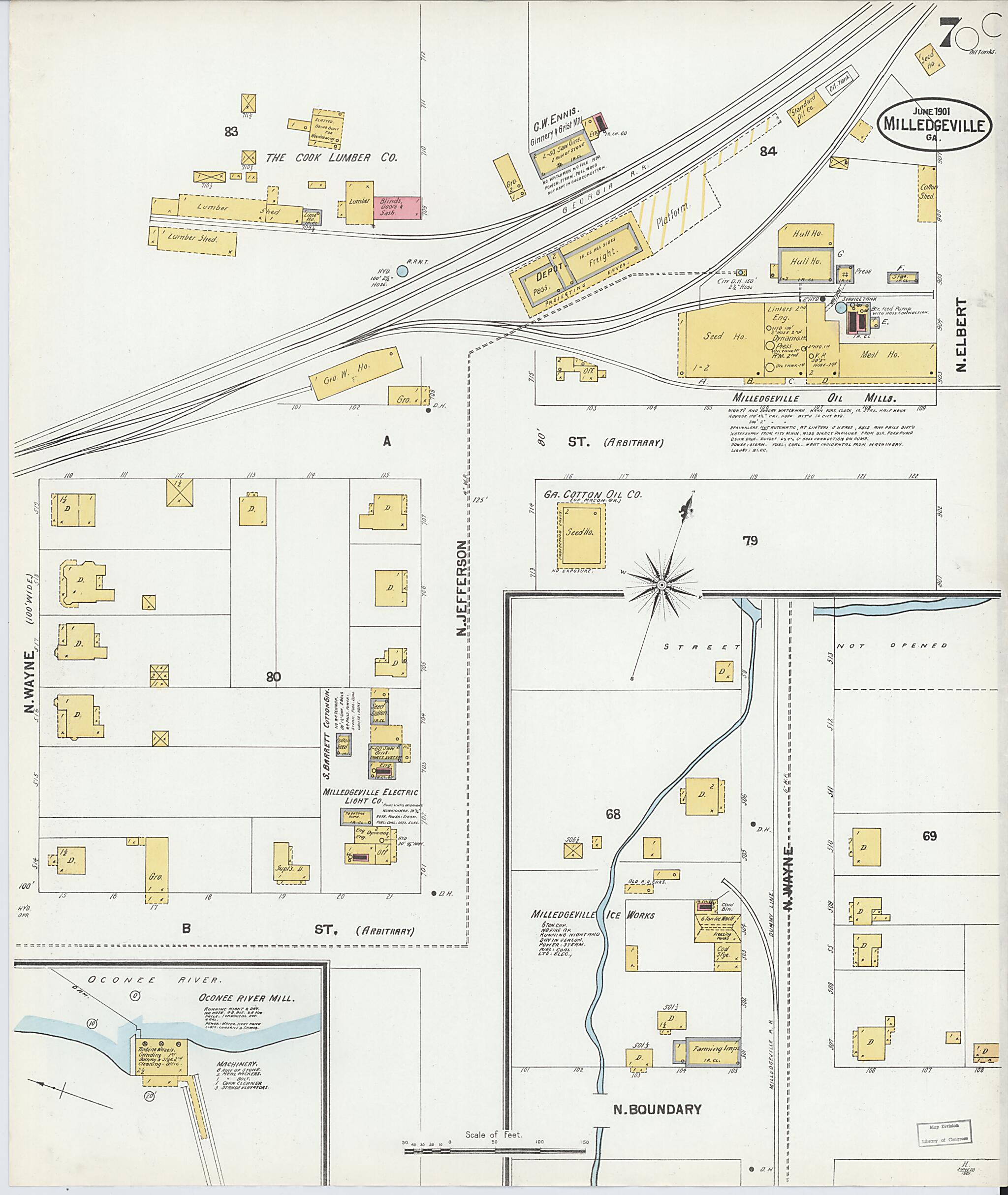 This old map of Milledgeville, Baldwin County, Georgia was created by Sanborn Map Company in 1901
