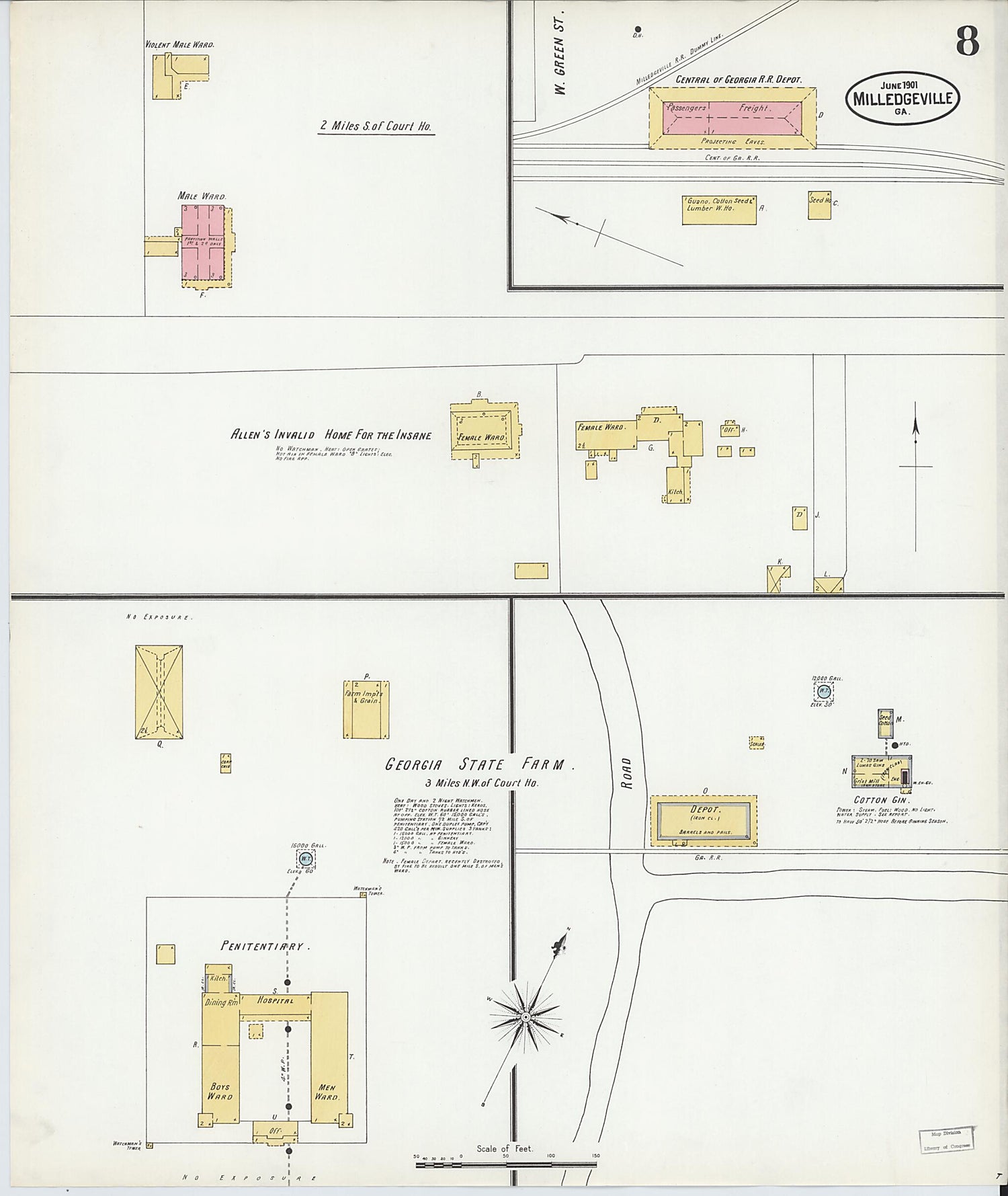 This old map of Milledgeville, Baldwin County, Georgia was created by Sanborn Map Company in 1901