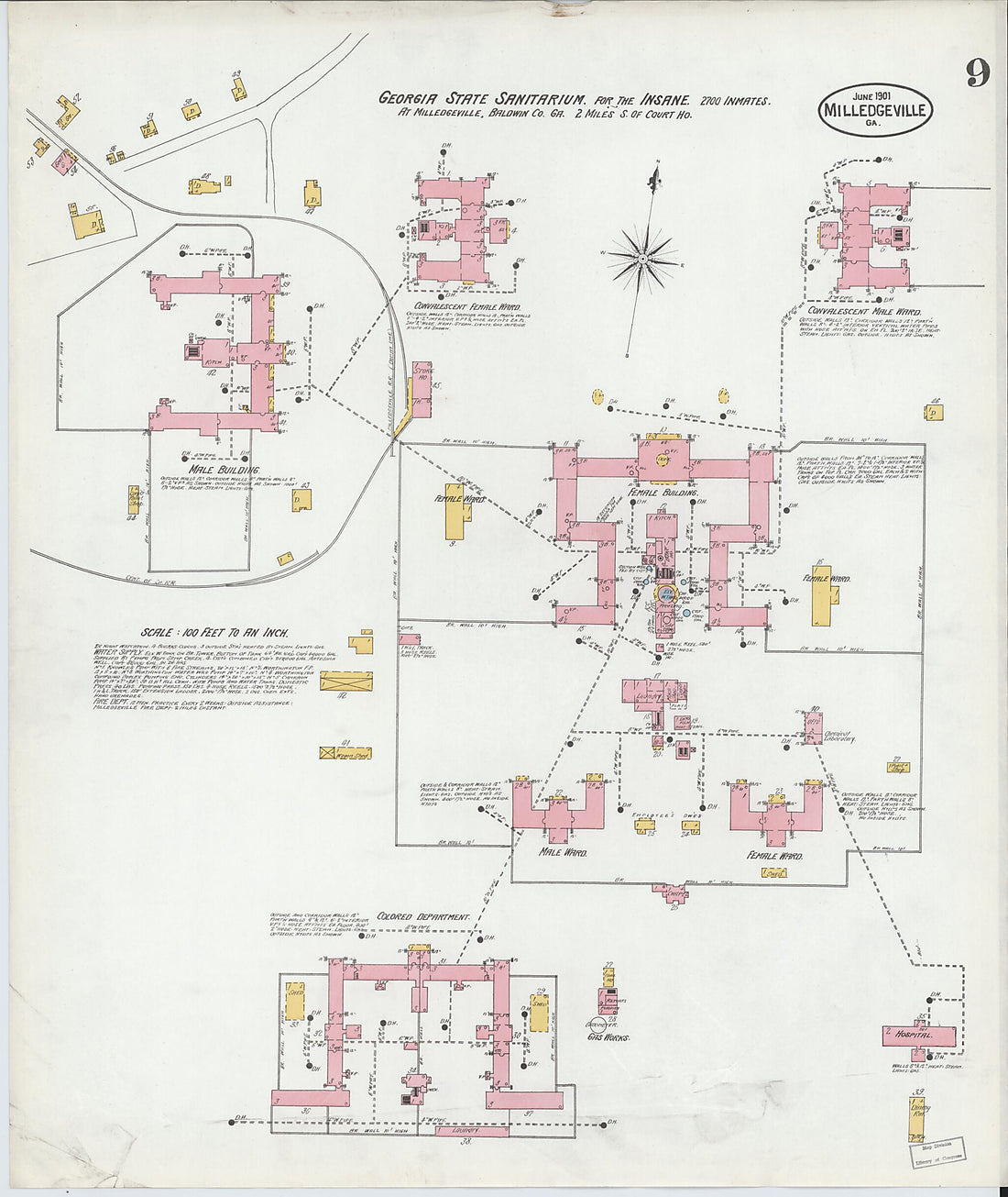 This old map of Milledgeville, Baldwin County, Georgia was created by Sanborn Map Company in 1901