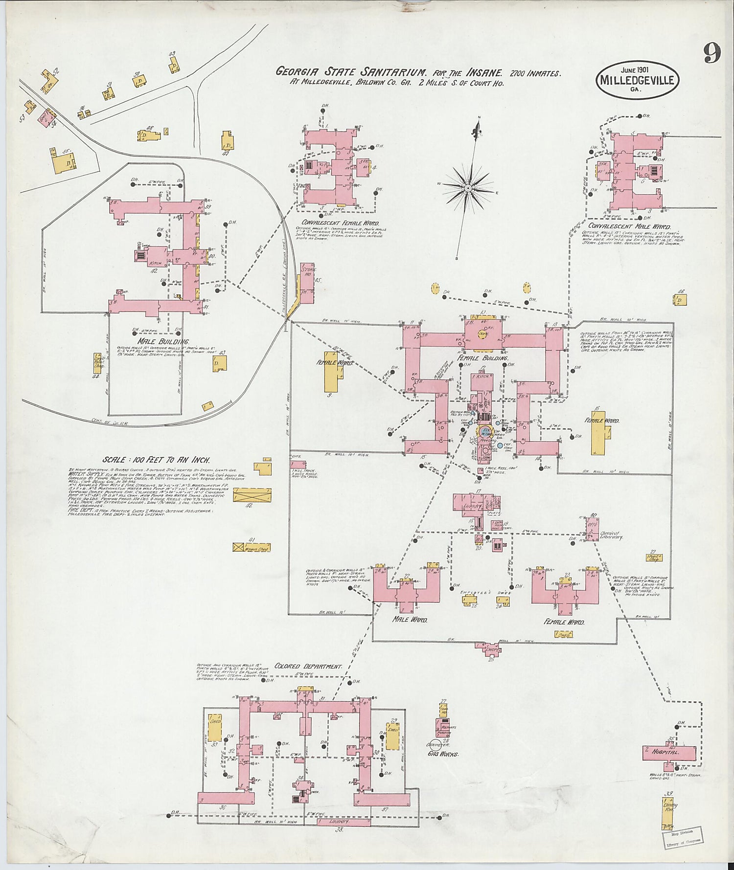 This old map of Milledgeville, Baldwin County, Georgia was created by Sanborn Map Company in 1901