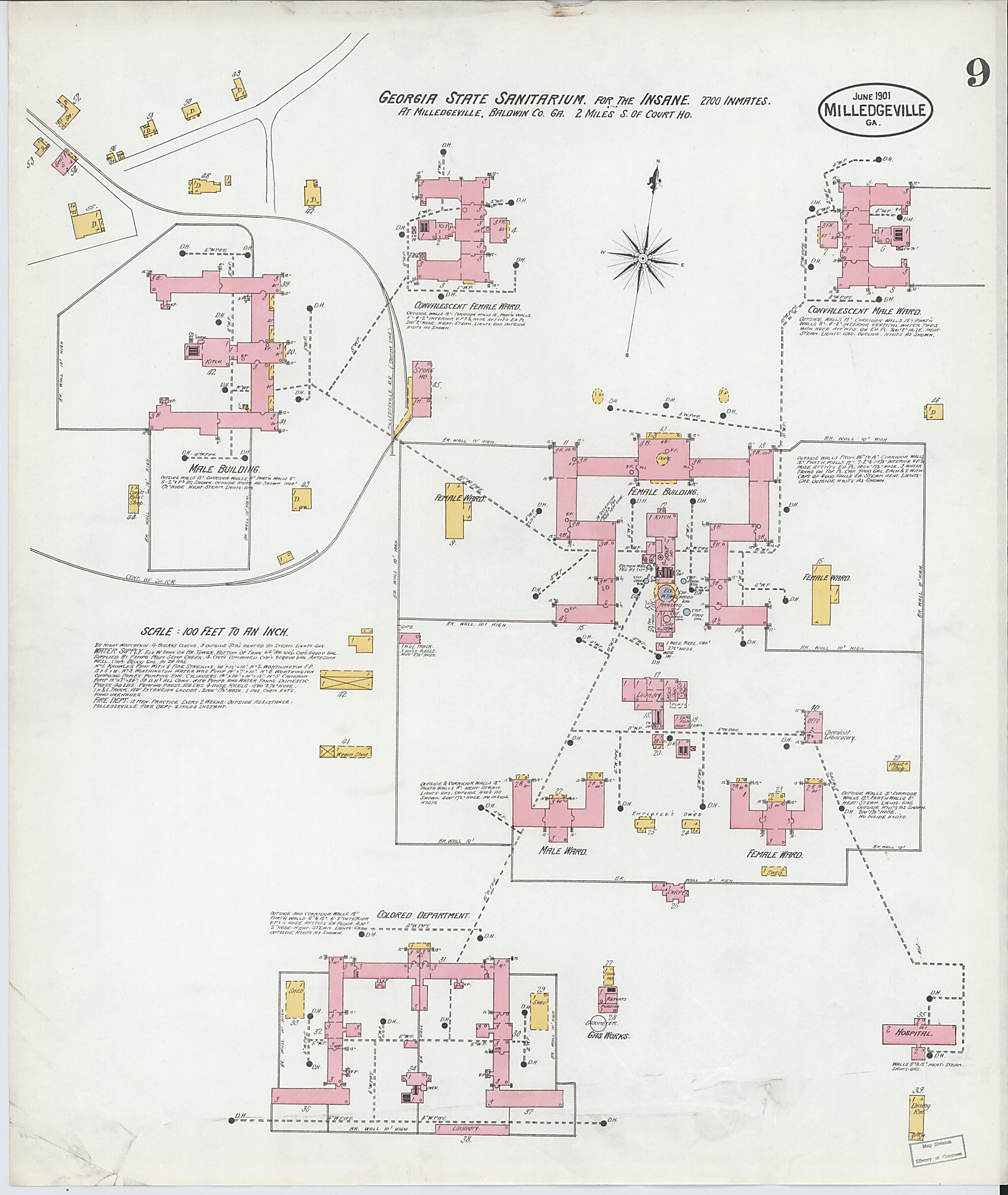 This old map of Milledgeville, Baldwin County, Georgia was created by Sanborn Map Company in 1901