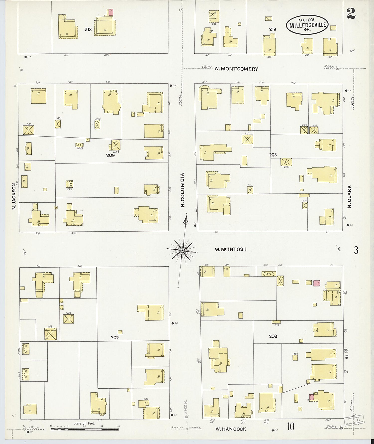 This old map of Milledgeville, Baldwin County, Georgia was created by Sanborn Map Company in 1908