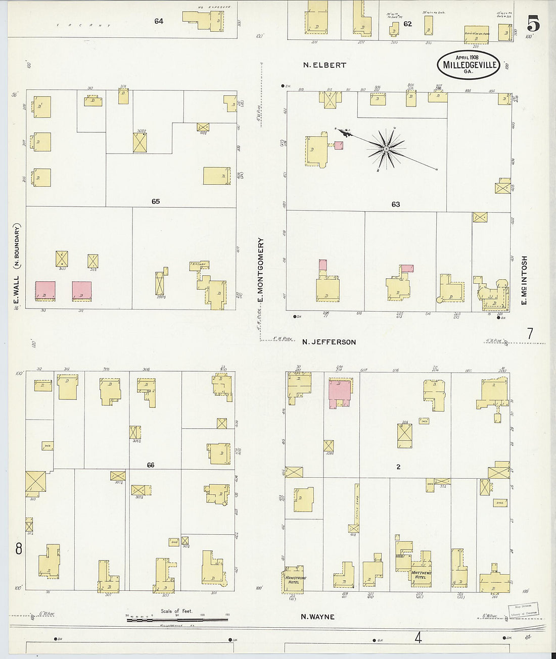 This old map of Milledgeville, Baldwin County, Georgia was created by Sanborn Map Company in 1908