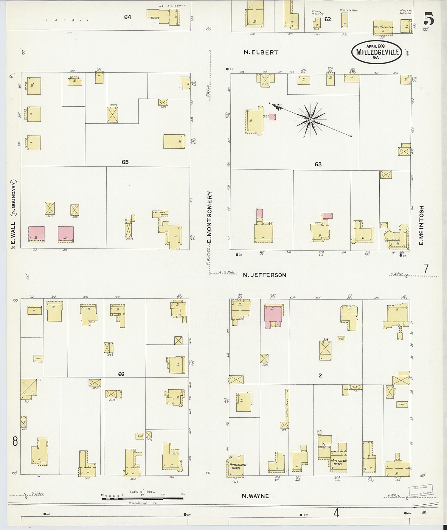 This old map of Milledgeville, Baldwin County, Georgia was created by Sanborn Map Company in 1908