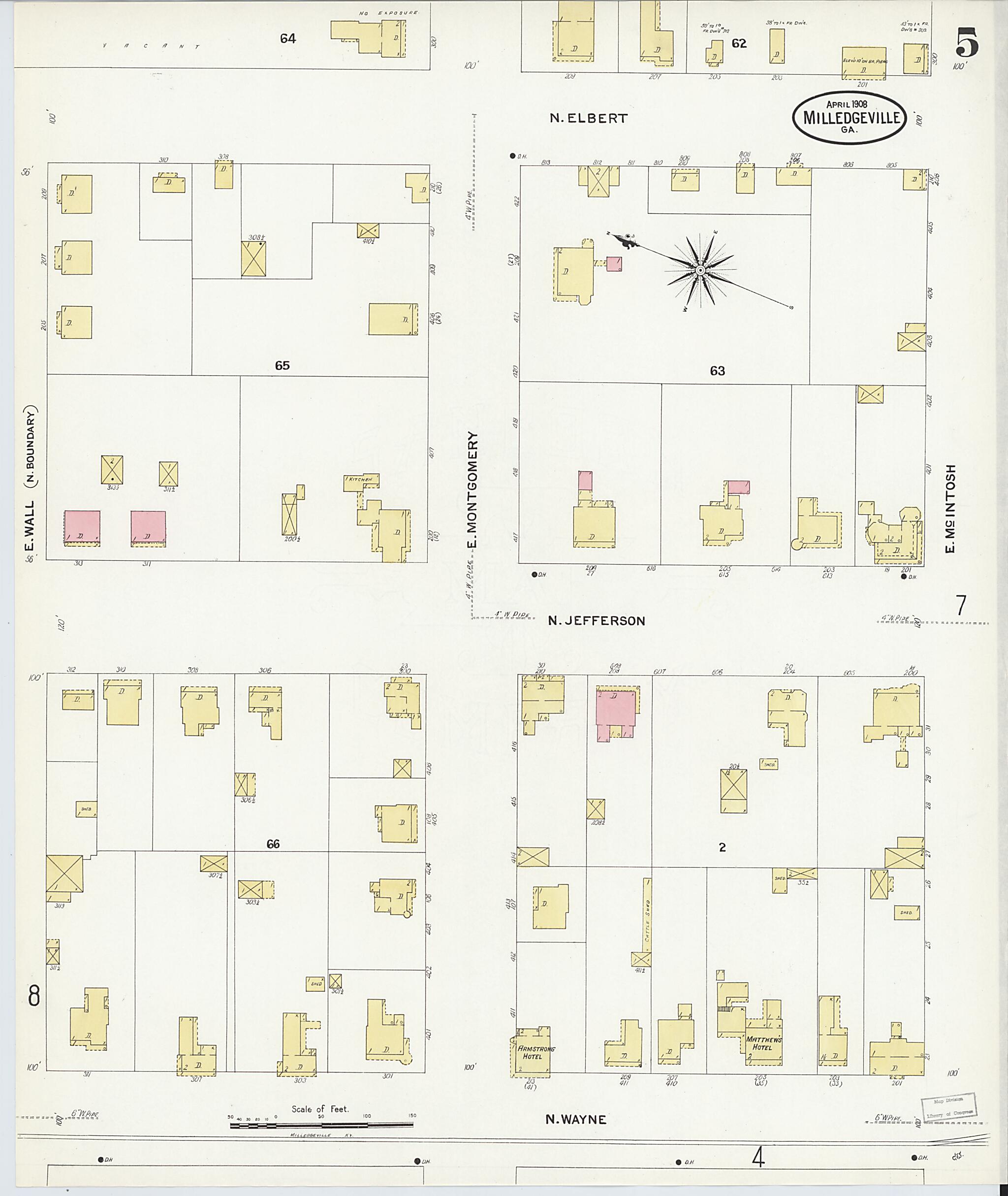 This old map of Milledgeville, Baldwin County, Georgia was created by Sanborn Map Company in 1908