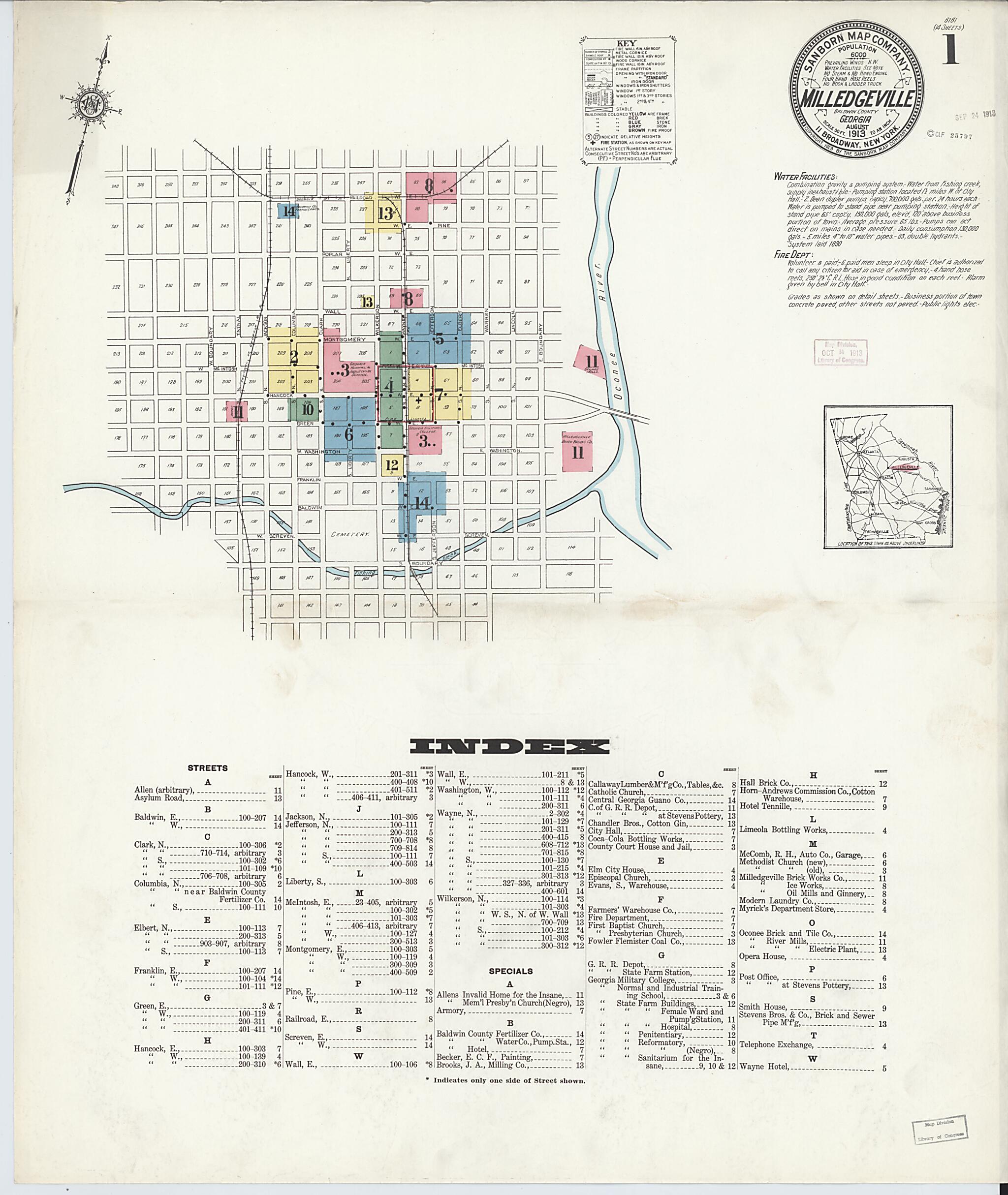 This old map of Milledgeville, Baldwin County, Georgia was created by Sanborn Map Company in 1913