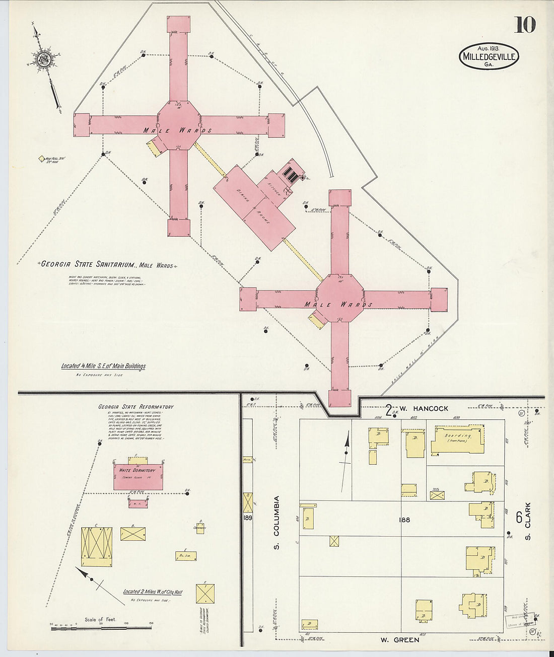 This old map of Milledgeville, Baldwin County, Georgia was created by Sanborn Map Company in 1913