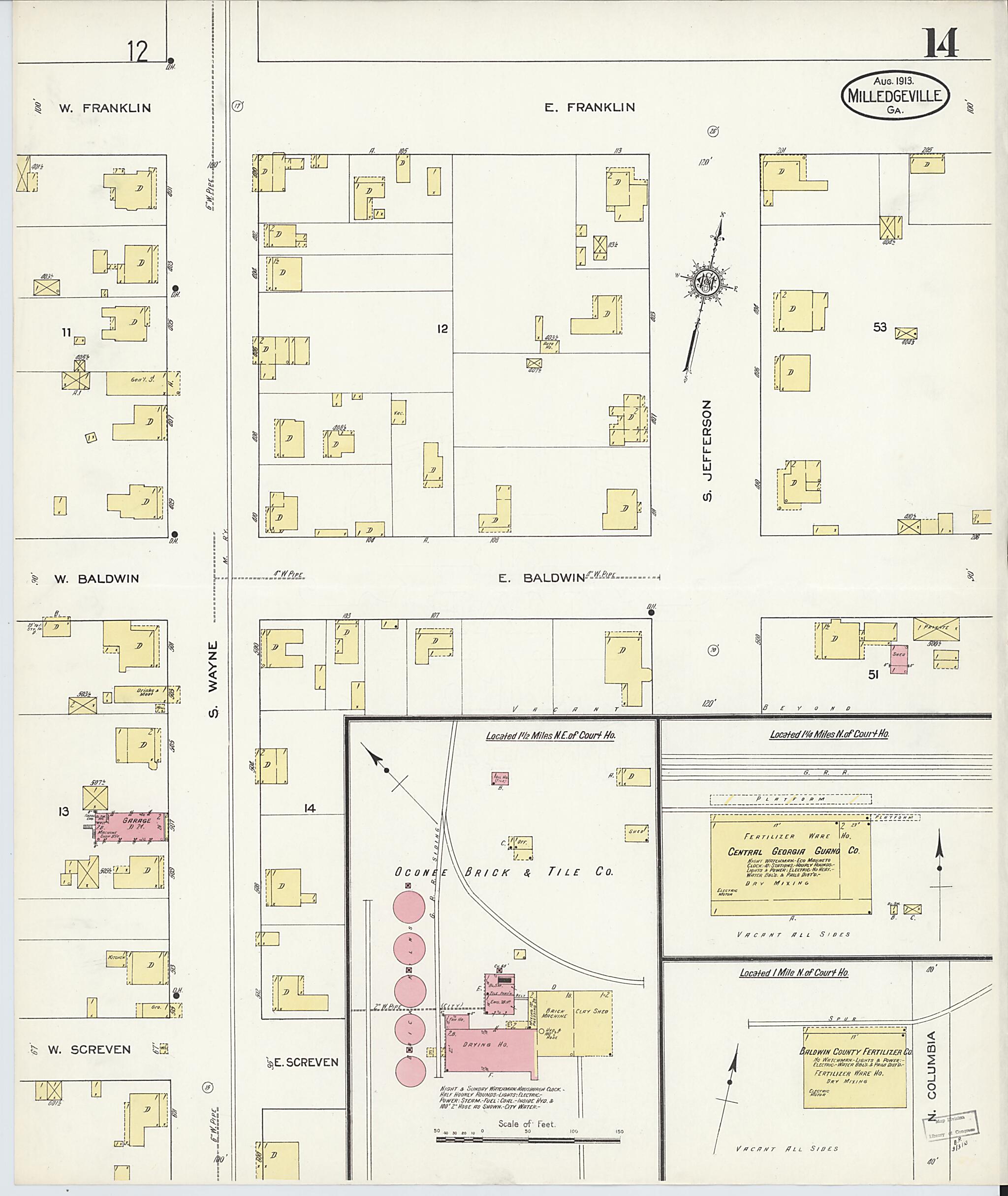 This old map of Milledgeville, Baldwin County, Georgia was created by Sanborn Map Company in 1913
