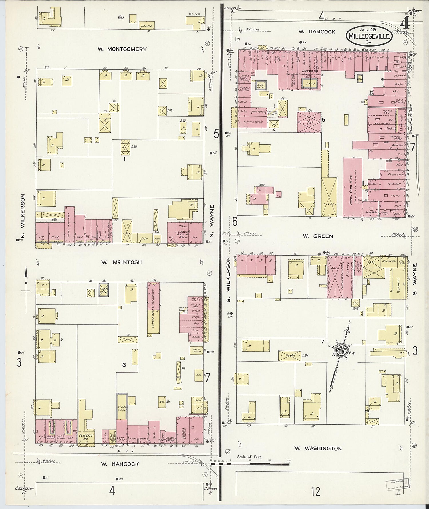 This old map of Milledgeville, Baldwin County, Georgia was created by Sanborn Map Company in 1913