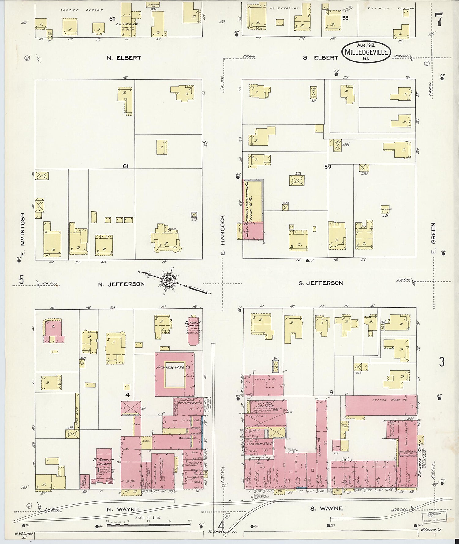 This old map of Milledgeville, Baldwin County, Georgia was created by Sanborn Map Company in 1913