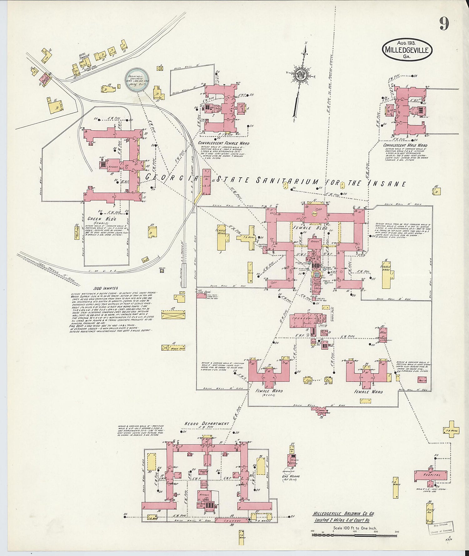 This old map of Milledgeville, Baldwin County, Georgia was created by Sanborn Map Company in 1913