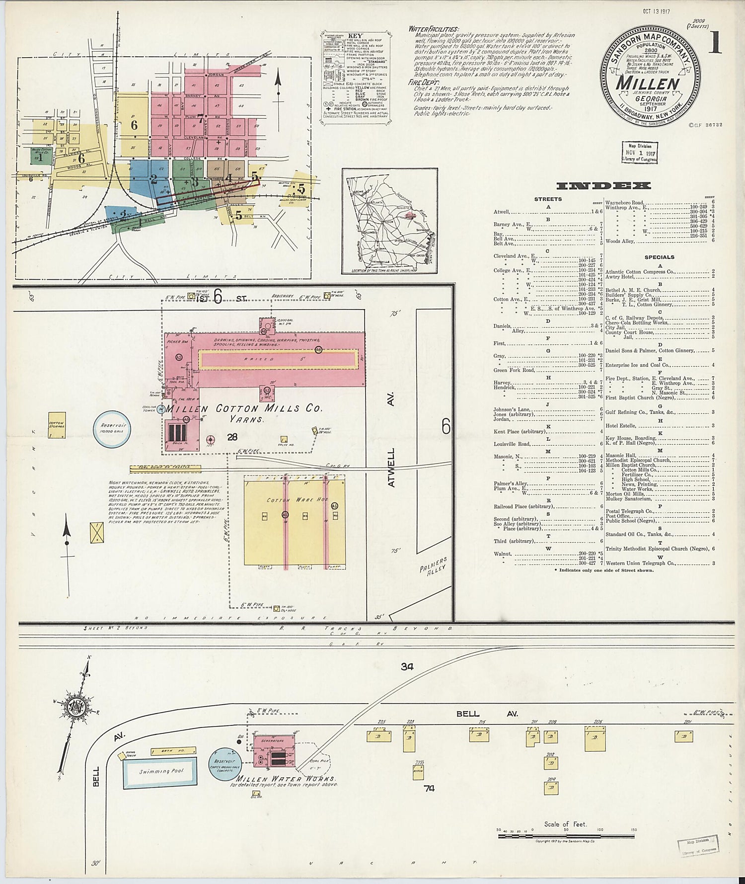 This old map of Millen, Jenkins County, Georgia was created by Sanborn Map Company in 1917