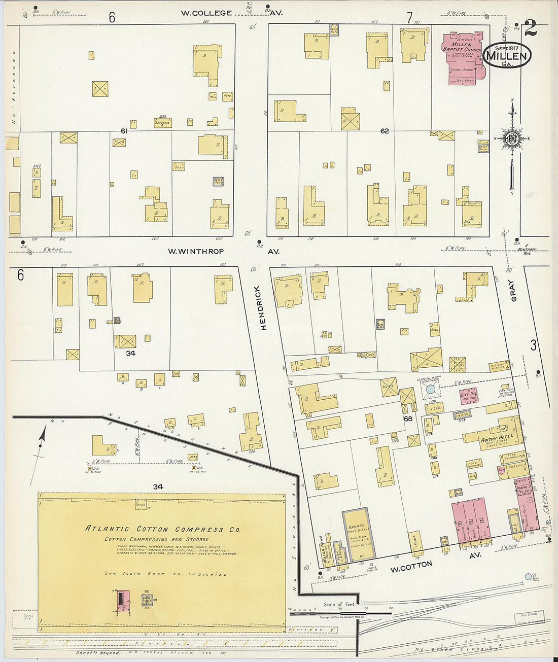 This old map of Millen, Jenkins County, Georgia was created by Sanborn Map Company in 1917