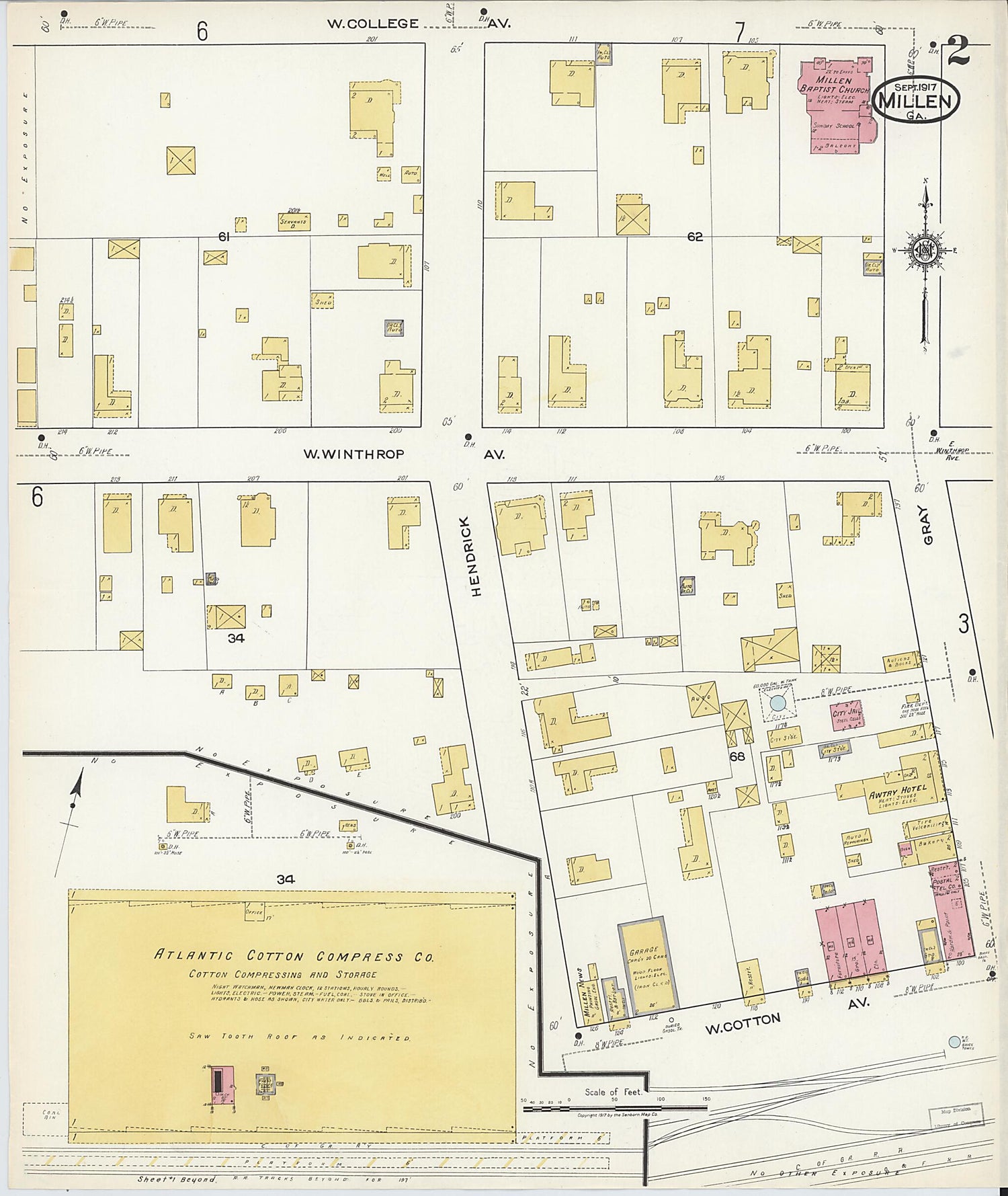 This old map of Millen, Jenkins County, Georgia was created by Sanborn Map Company in 1917