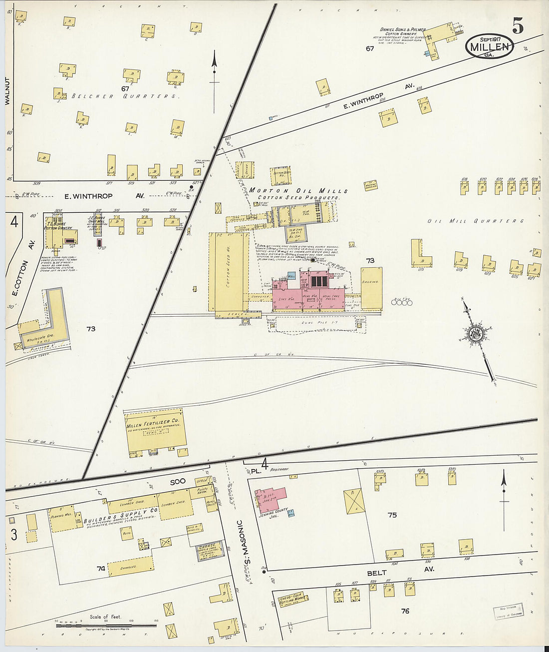 This old map of Millen, Jenkins County, Georgia was created by Sanborn Map Company in 1917