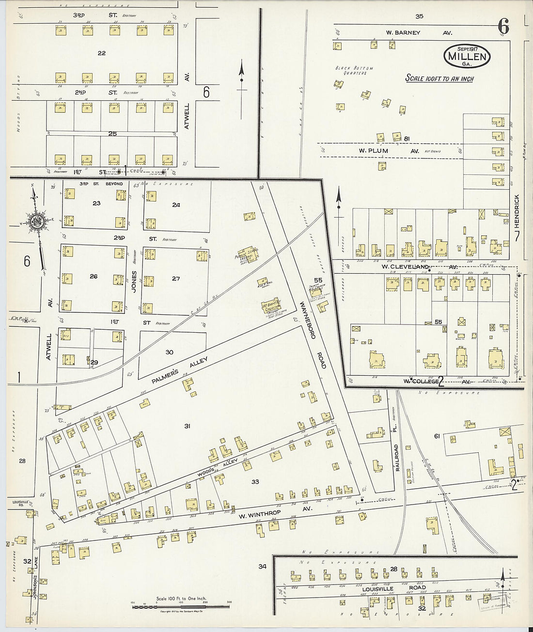 This old map of Millen, Jenkins County, Georgia was created by Sanborn Map Company in 1917