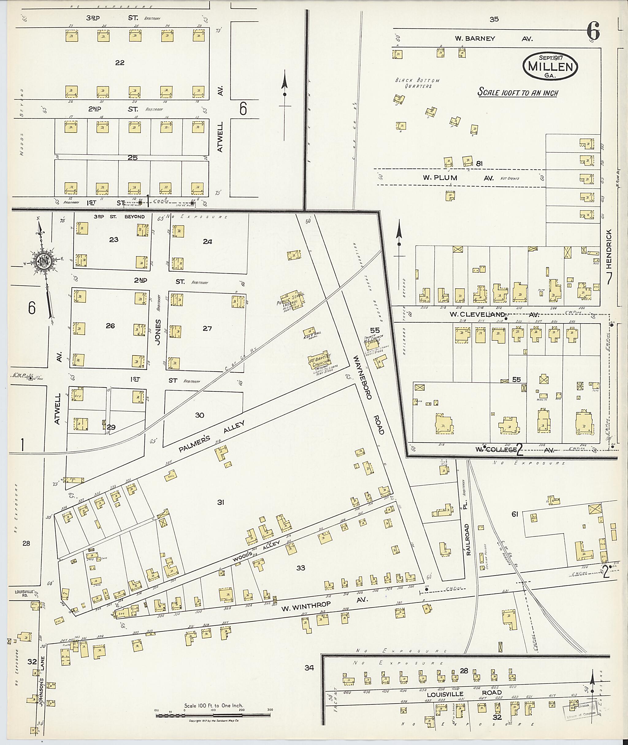 This old map of Millen, Jenkins County, Georgia was created by Sanborn Map Company in 1917