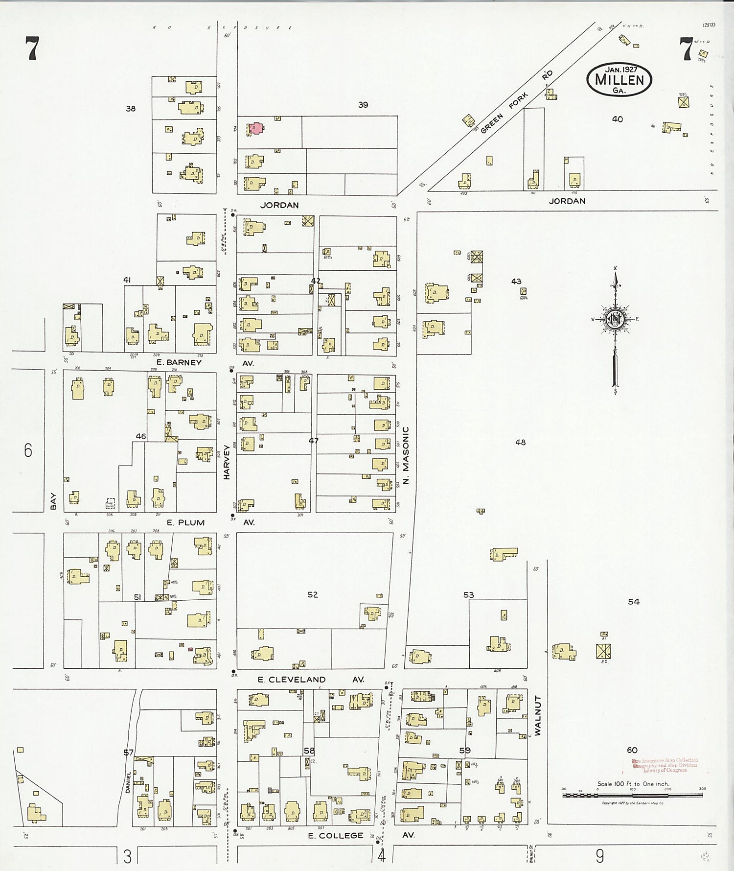 This old map of Millen, Jenkins County, Georgia was created by Sanborn Map Company in 1927