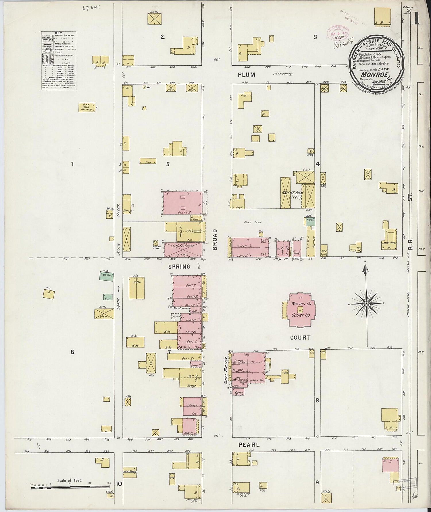 This old map of Monroe, Walton County, Georgia was created by Sanborn Map Company in 1895