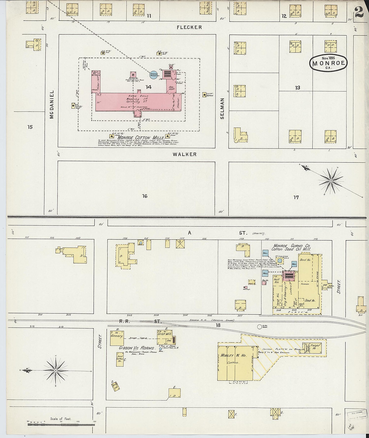 This old map of Monroe, Walton County, Georgia was created by Sanborn Map Company in 1895