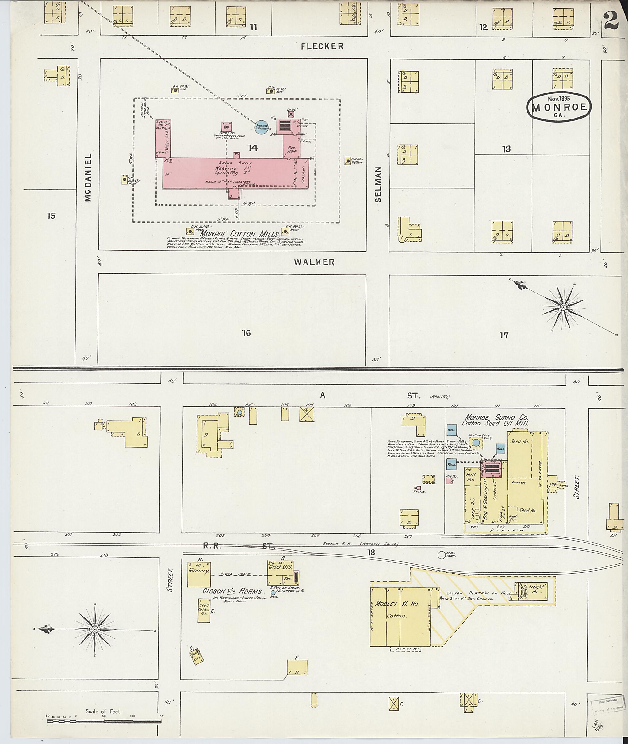 This old map of Monroe, Walton County, Georgia was created by Sanborn Map Company in 1895