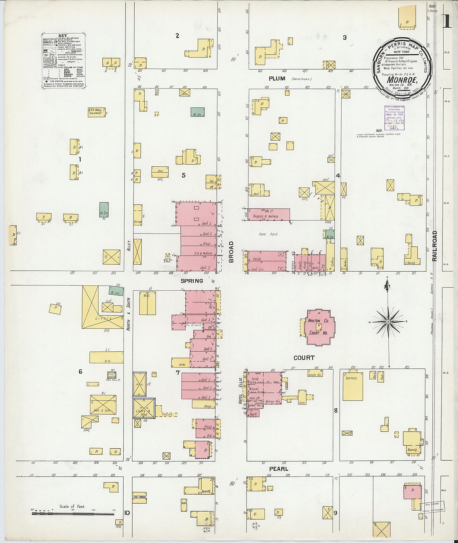 This old map of Monroe, Walton County, Georgia was created by Sanborn Map Company in 1901