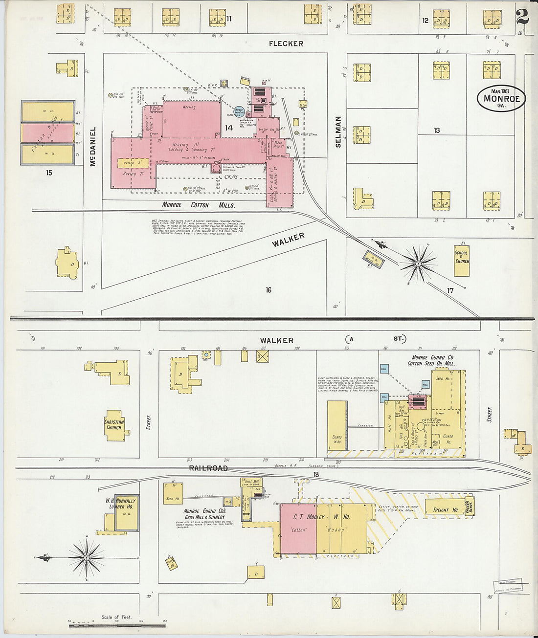 This old map of Monroe, Walton County, Georgia was created by Sanborn Map Company in 1901