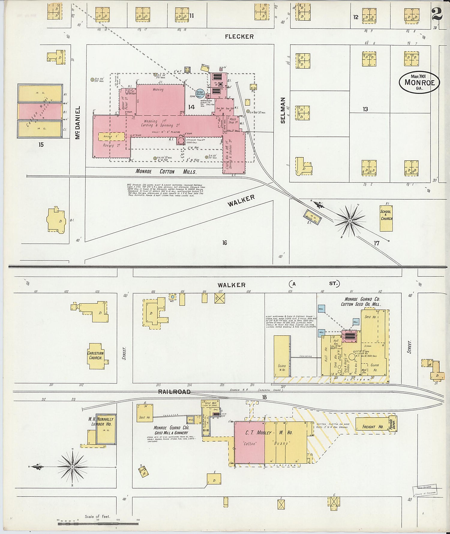 This old map of Monroe, Walton County, Georgia was created by Sanborn Map Company in 1901
