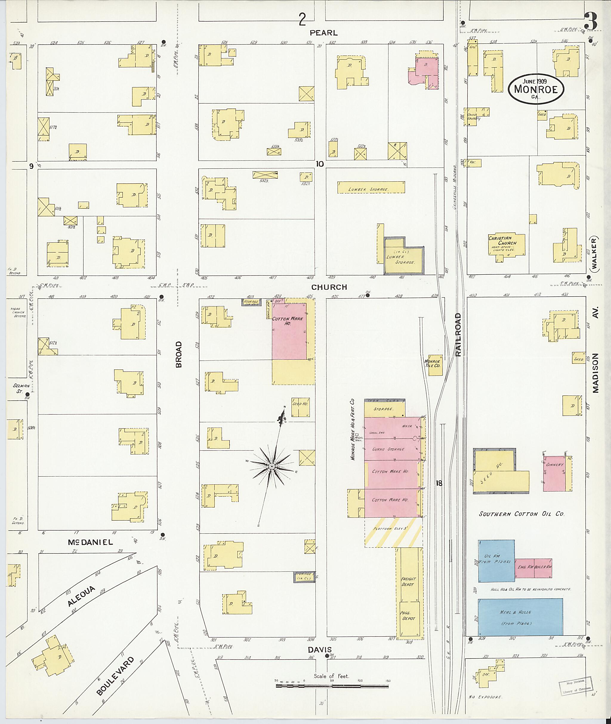 This old map of Monroe, Walton County, Georgia was created by Sanborn Map Company in 1909