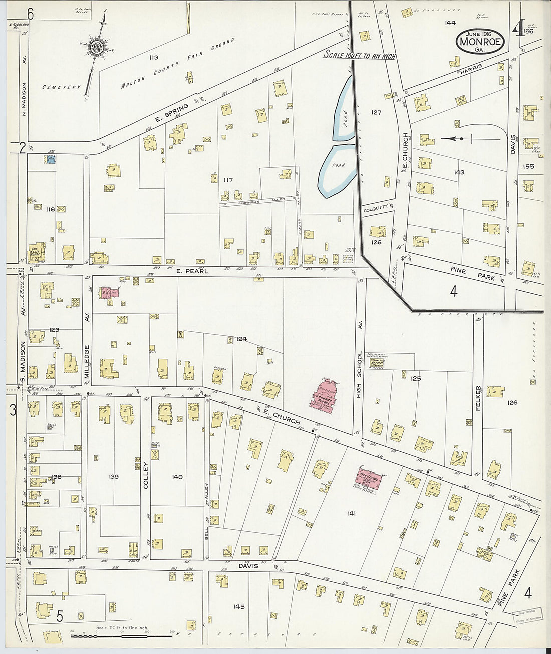 This old map of Monroe, Walton County, Georgia was created by Sanborn Map Company in 1916