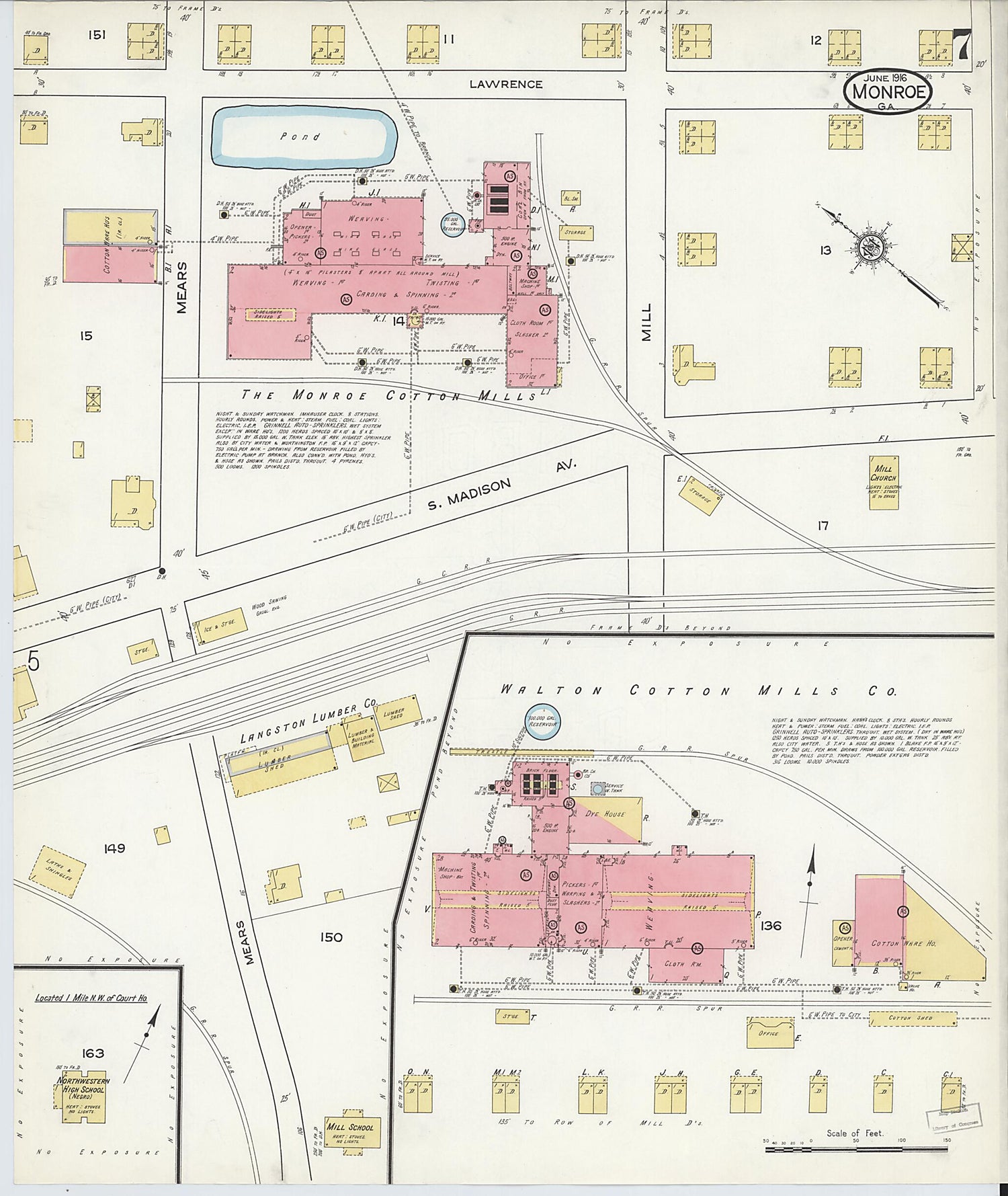 This old map of Monroe, Walton County, Georgia was created by Sanborn Map Company in 1916