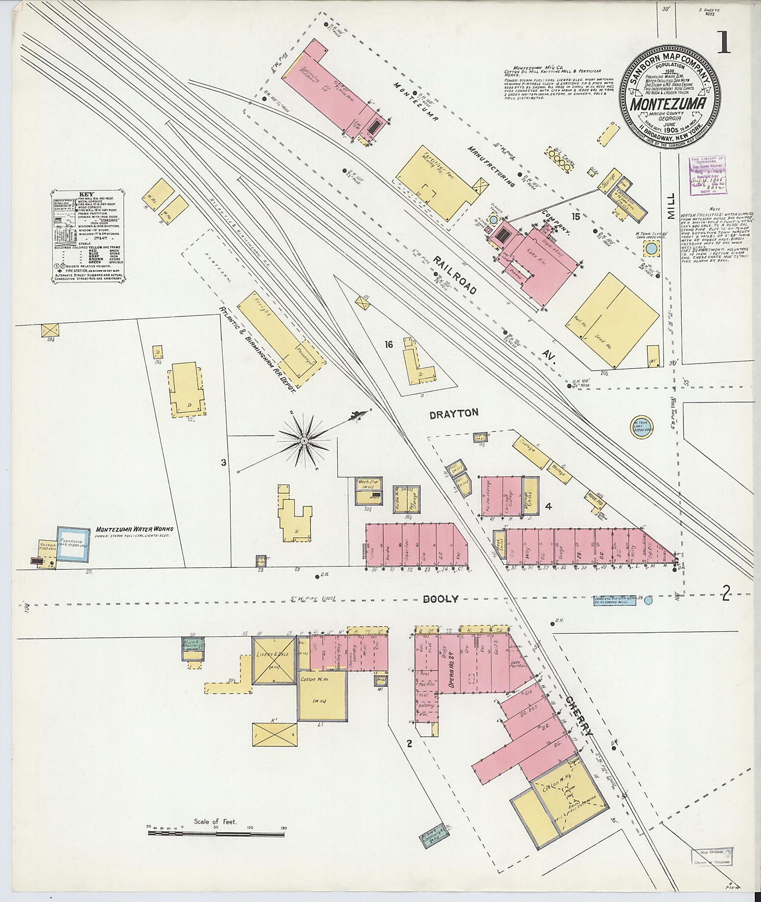 This old map of Montezuma, Macon County, Georgia was created by Sanborn Map Company in 1905