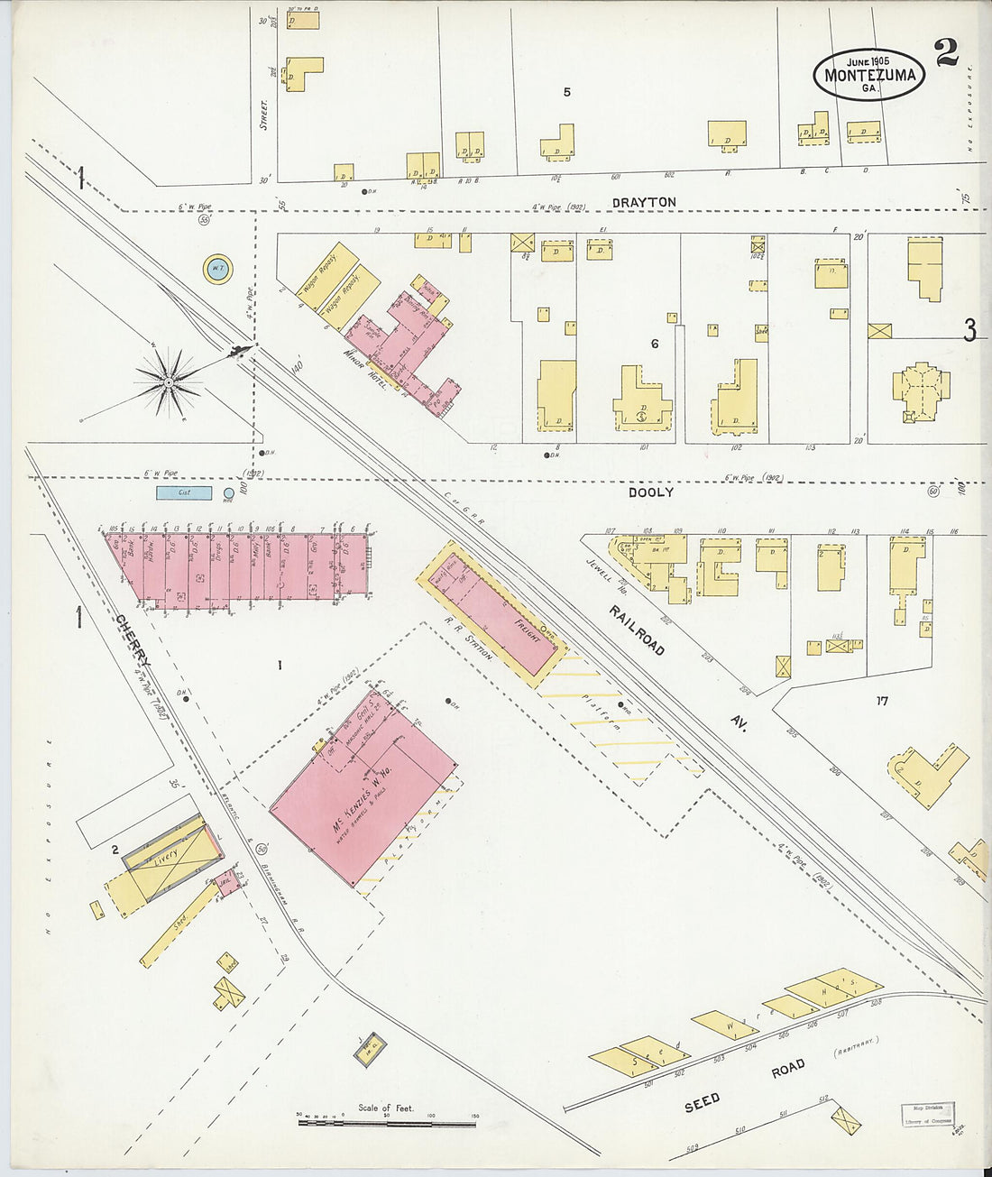 This old map of Montezuma, Macon County, Georgia was created by Sanborn Map Company in 1905