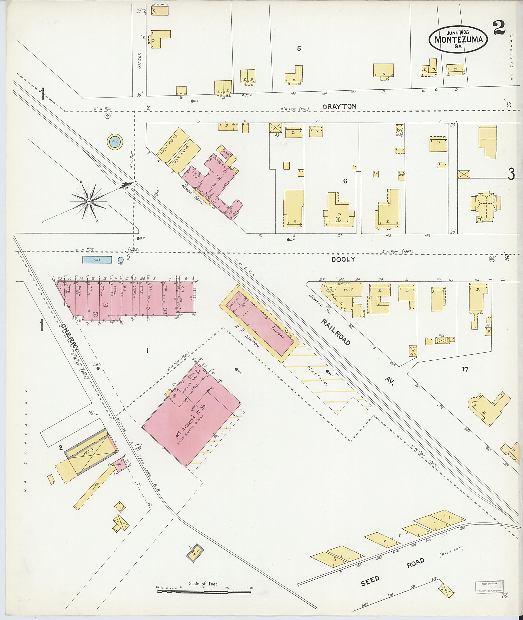 This old map of Montezuma, Macon County, Georgia was created by Sanborn Map Company in 1905