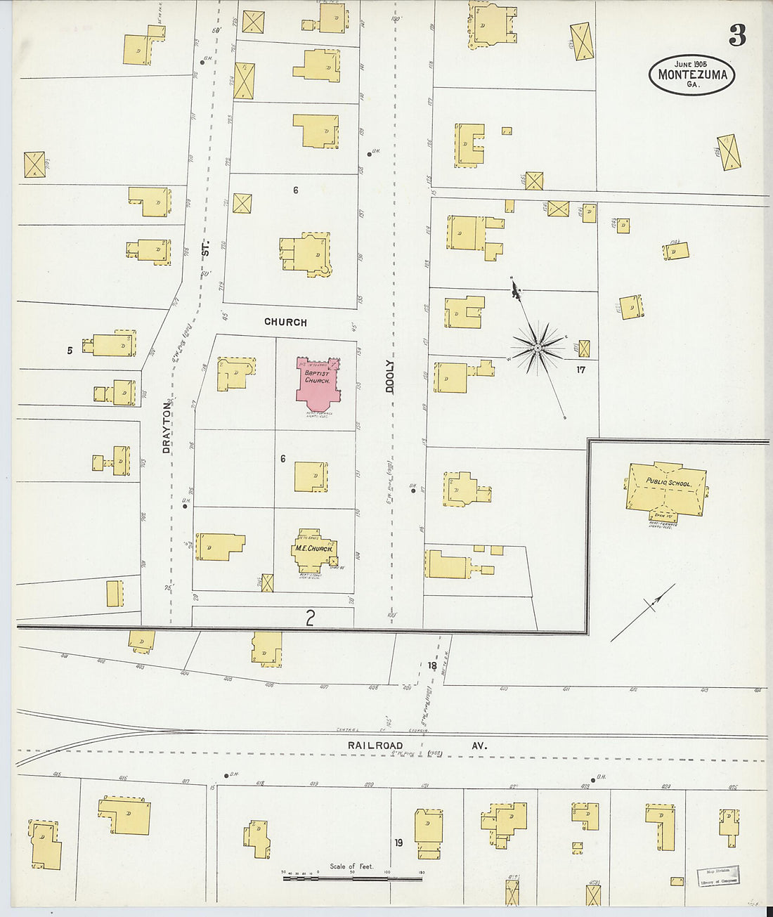 This old map of Montezuma, Macon County, Georgia was created by Sanborn Map Company in 1905