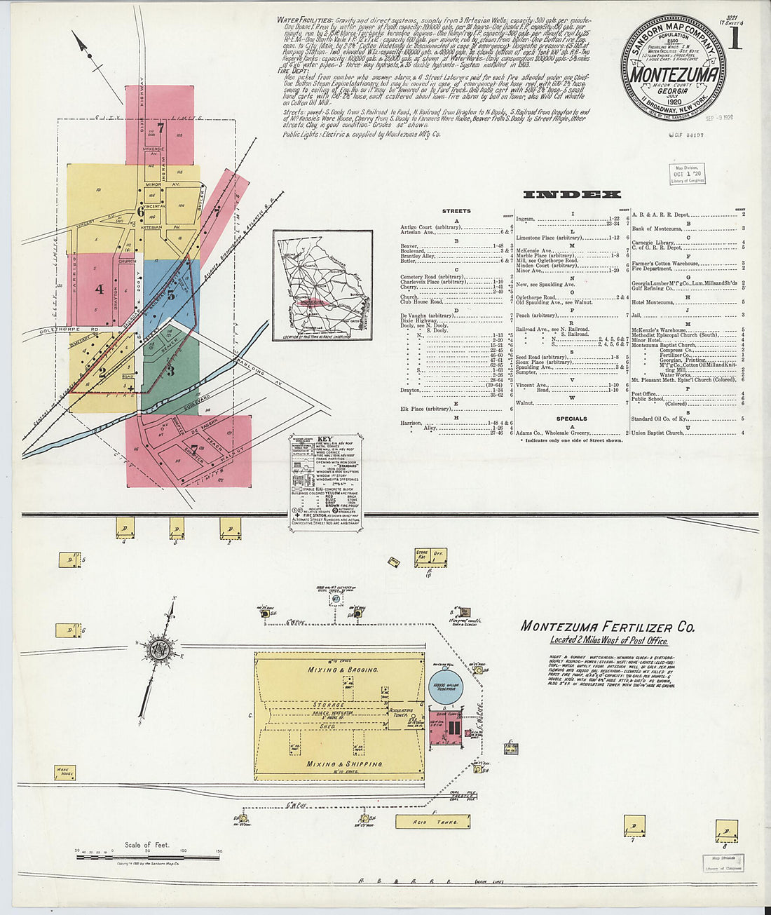 This old map of Montezuma, Macon County, Georgia was created by Sanborn Map Company in 1920