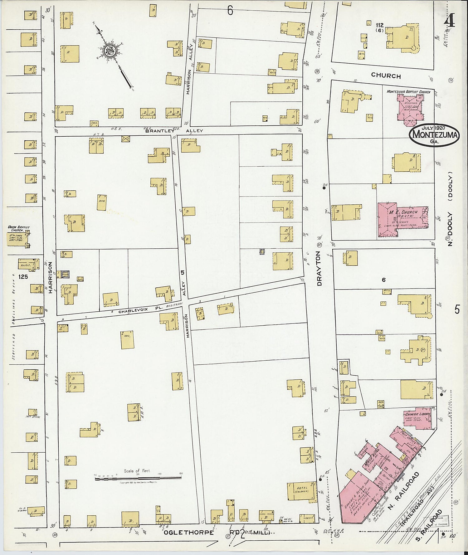 This old map of Montezuma, Macon County, Georgia was created by Sanborn Map Company in 1920