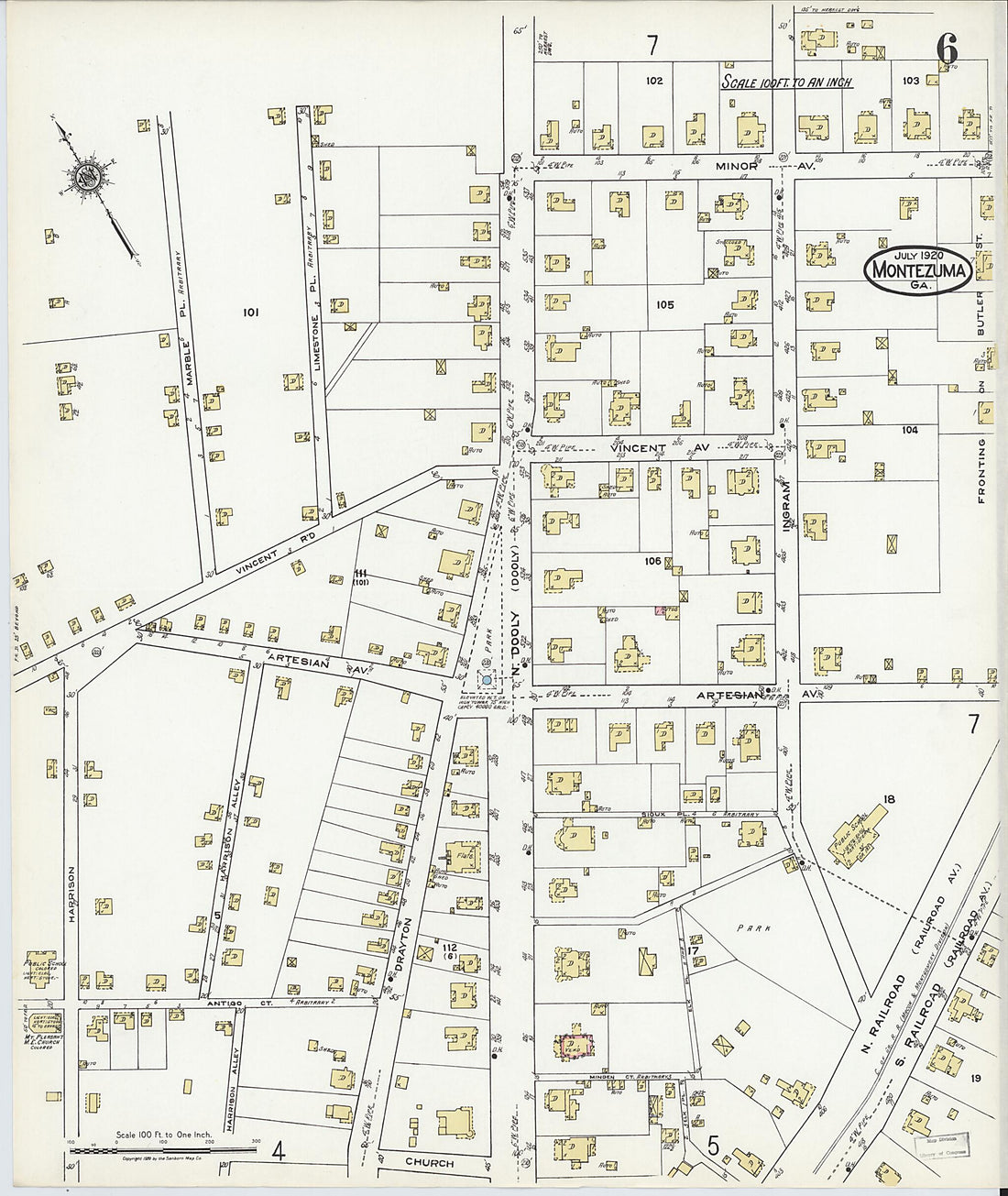 This old map of Montezuma, Macon County, Georgia was created by Sanborn Map Company in 1920
