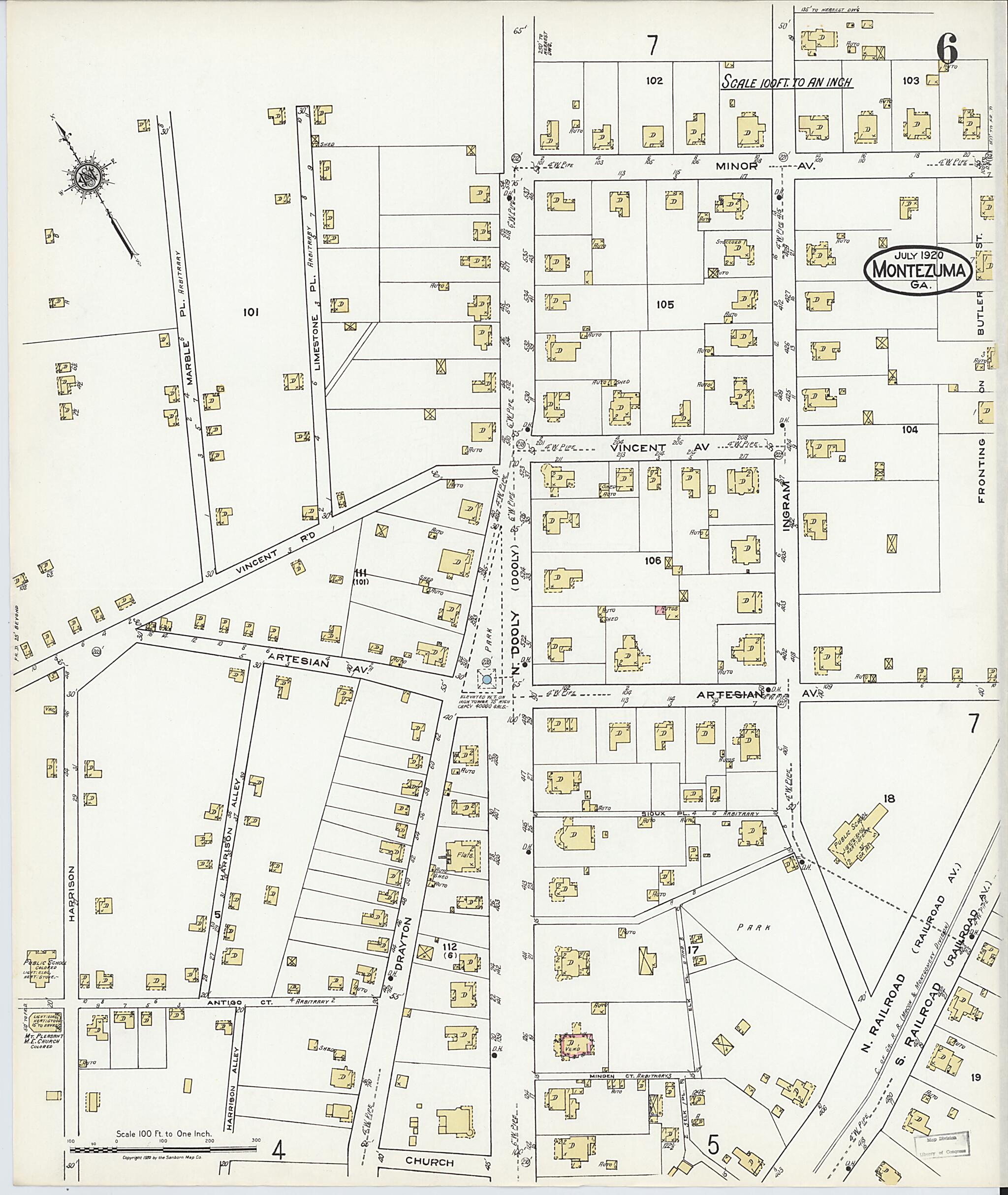 This old map of Montezuma, Macon County, Georgia was created by Sanborn Map Company in 1920